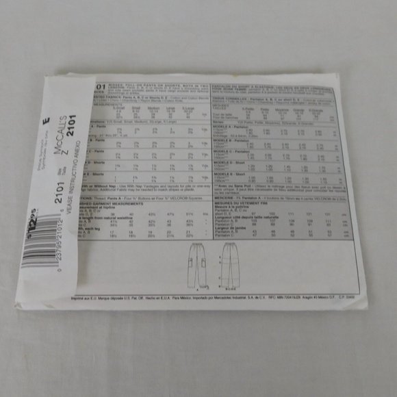 McCalls Sewing Pattern 2101 Sizes L - XL Misses Pull On Pants Shorts Uncut 1999 - Picture 2 of 3